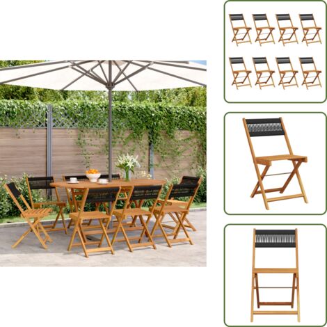 The Living Store Sillas de jardín reclinables 8 uds madera maciza acacia negro - Sillas de jardín plegables