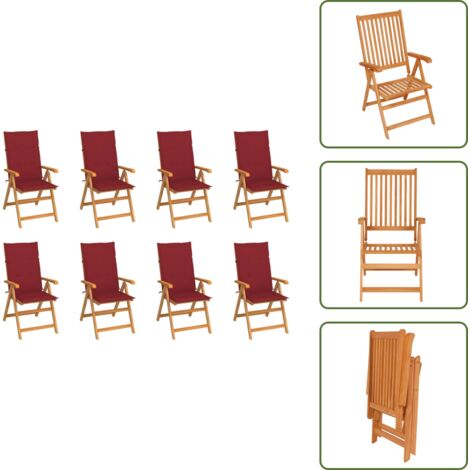 The Living Store Sillas de jardín reclinables con cojines 8 uds teca maciza - Sillas de madera