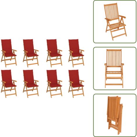 The Living Store Sillas de jardín reclinables con cojines 8 uds teca maciza - Sillas de madera