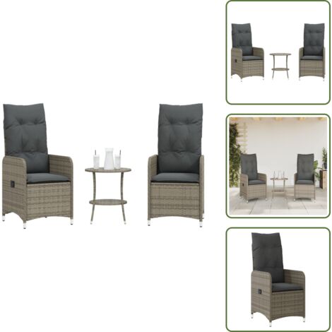 The Living Store Sillas de jardín reclinables con mesa 2 uds ratán PE gris - Mesa de jardín