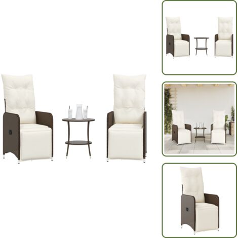 The Living Store Sillas de jardín reclinables con mesa 2 uds ratán PE marrón - Mesa de jardín
