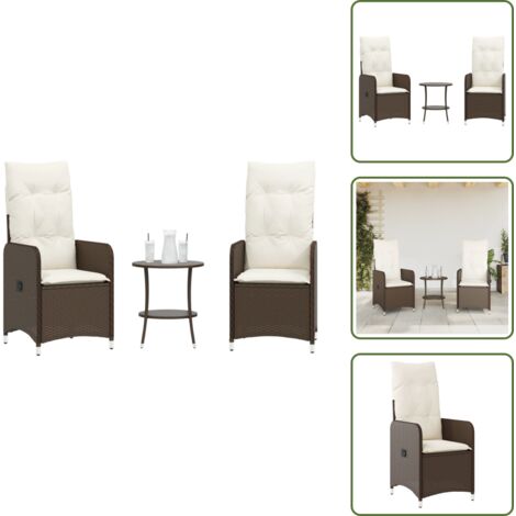 The Living Store Sillas de jardín reclinables con mesa 2 uds ratán PE marrón - Mesa de jardín