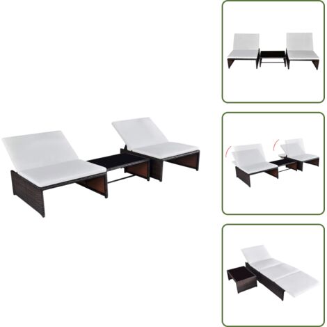 The Living Store Sillas de jardín reclinables con mesa 2 uds ratán PE marrón - Sillas de jardín con mesa