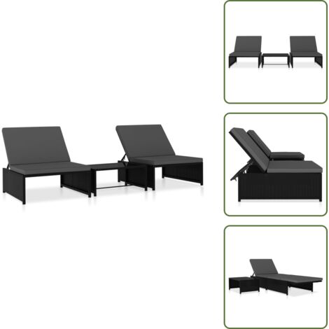 The Living Store Sillas de jardín reclinables con mesa 2 uds ratán PE negro - Ratán sintético