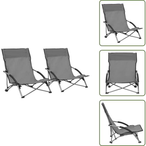 The Living Store Sillas de playa plegables 2 unidades tela gris - Sillas plegables
