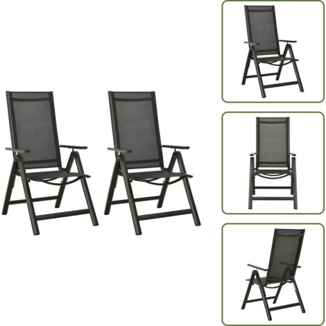 The Living Store Sillas plegables de jardín 2 uds textileno aluminio negro - Sillas de jardín aluminio