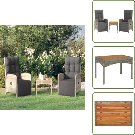 The Living Store Sillas reclinables jardín 2 uds con mesa ratán sintético gris - Mesa de jardín