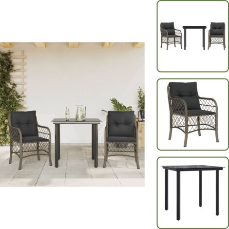 The Living Store Sillas y mesita de jardín con cojines 3 piezas ratán PE gris - Mesita de jardín
