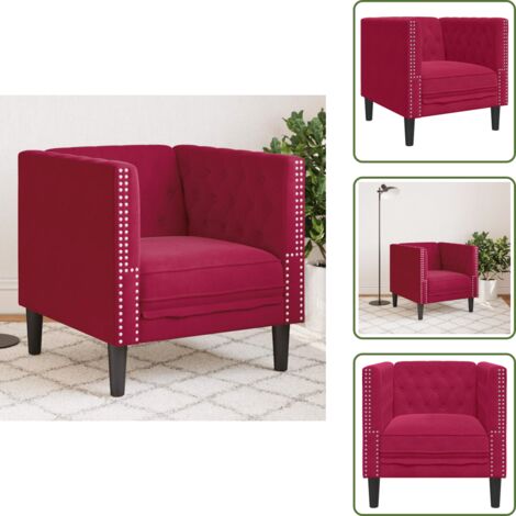The Living Store Sillón Chesterfield de terciopelo artificial rojo tinto - Sofá de terciopelo