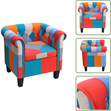 The Living Store Sillón con diseño de retales de tela Patchwork - Diseño patchwork