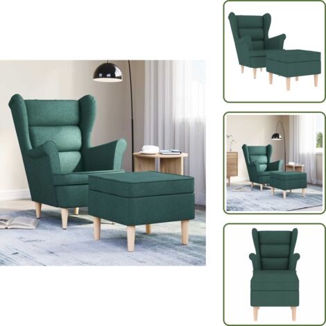 The Living Store Sillón con reposapiés tela verde oscuro - Asiento cómodo