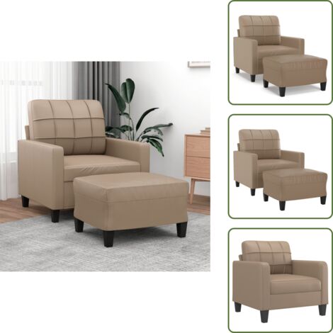 The Living Store Sillón con taburete cuero sintético color capuchino 60 cm - Cuero sintético