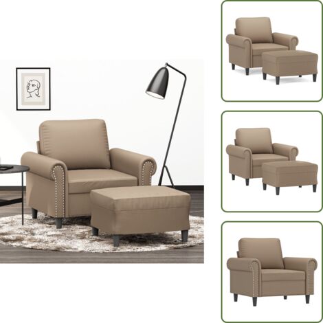 The Living Store Sillón con taburete cuero sintético color capuchino 60 cm - Cuero sintético