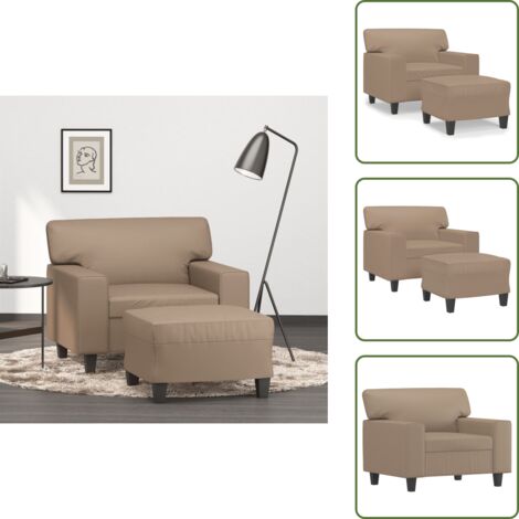 The Living Store Sillón con taburete cuero sintético color capuchino 60 cm - Cuero sintético