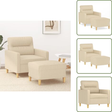 The Living Store Sillón con taburete tela crema 60 cm - Sofá con taburete
