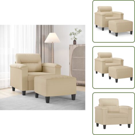 The Living Store Sillón con taburete tela de microfibra crema 60 cm - Microfibra