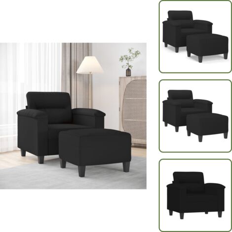 The Living Store Sillón con taburete tela de microfibra negro 60 cm - Microfibra