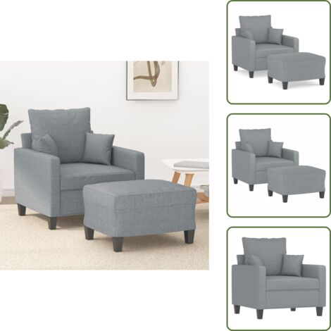 The Living Store Sillón con taburete tela gris claro 60 cm - Sofá con reposapiés