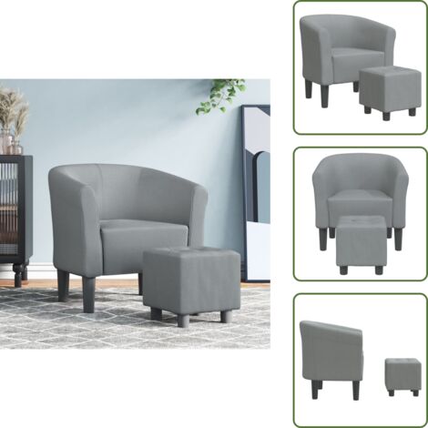 The Living Store Sillón con taburete tela gris claro - Sillón decorativo
