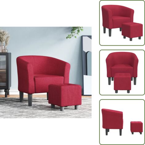 The Living Store Sillón con taburete tela rojo tinto - Sillón decorativo