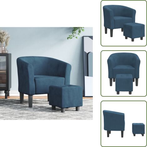 The Living Store Sillón con taburete terciopelo azul oscuro - Sillón decorativo