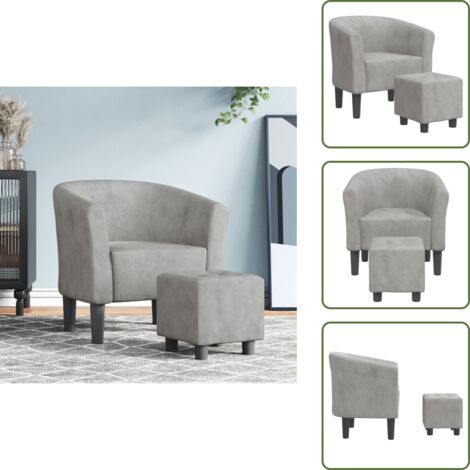 The Living Store Sillón con taburete terciopelo gris claro - Sillón decorativo