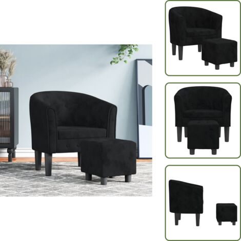 The Living Store Sillón con taburete terciopelo negro - Sillón decorativo