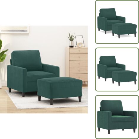 The Living Store Sillón con taburete terciopelo verde oscuro 60 cm - Sofá con reposapiés