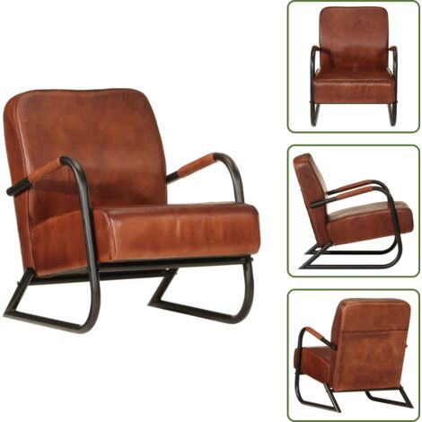 The Living Store Sillón de cuero auténtico marrón - Sillón de cuero marrón