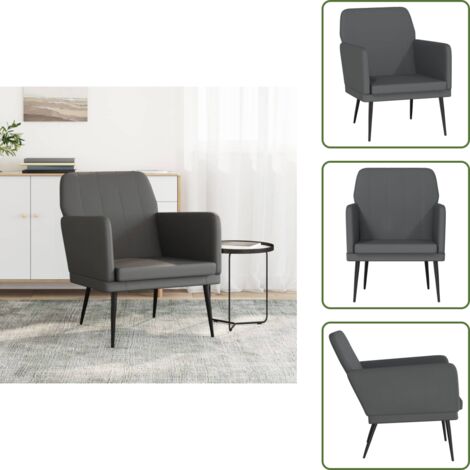 The Living Store Sillón de cuero sintético color gris 61x78x80 cm - Sillón de relajación