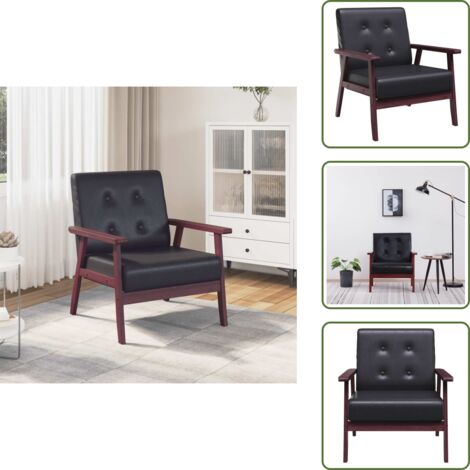The Living Store Sillón de cuero sintético negro - Silla retro