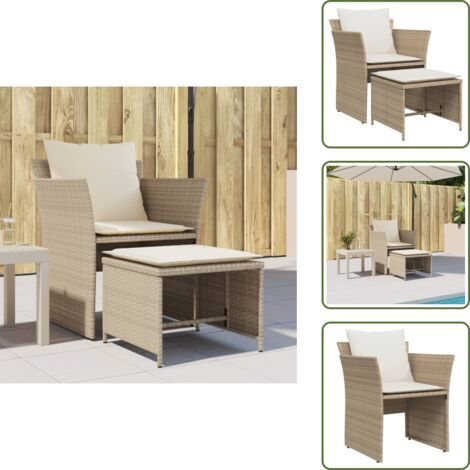 The Living Store Sillón de jardín con reposapiés ratán sintético beige - Ratán sintético