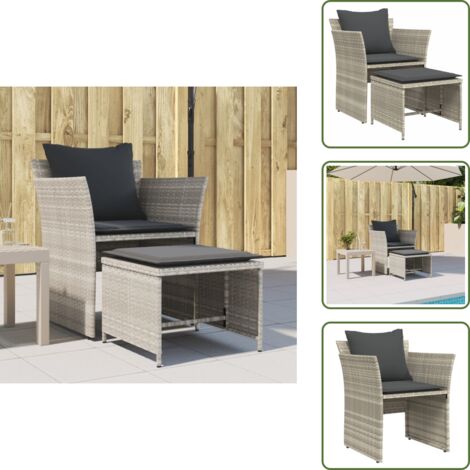 The Living Store Sillón de jardín con reposapiés ratán sintético gris claro - Ratán sintético