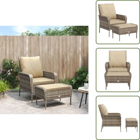 The Living Store Sillón de jardín con reposapiés ratán sintético marrón claro - Reposapiés