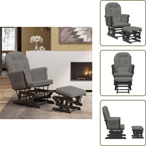The Living Store Sillón de lactancia con taburete tela gris oscuro - Silla con taburete
