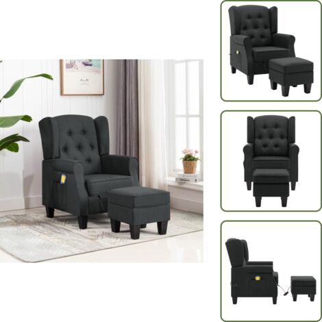 The Living Store Sillón de masaje con reposapiés tela gris oscuro - Reposapiés