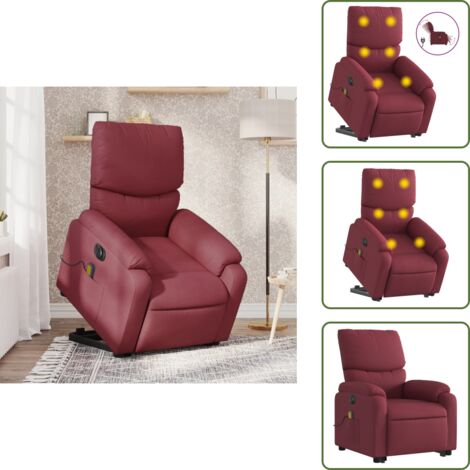 The Living Store Sillón de masaje eléctrico reclinable elevable tela rojo tinto - Sillón reclinable