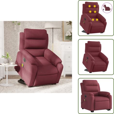 The Living Store Sillón de masaje eléctrico reclinable elevable tela rojo tinto - Sillón reclinable
