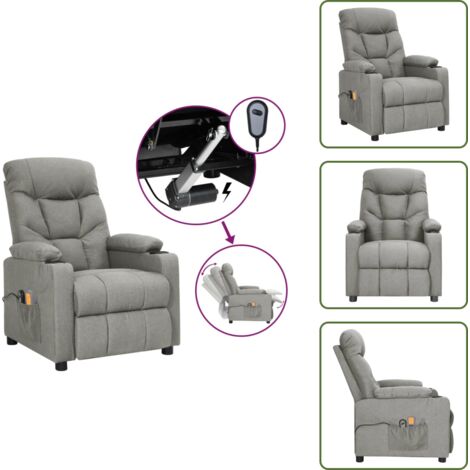 The Living Store Sillón de masaje eléctrico tela gris claro - Masaje de vibración
