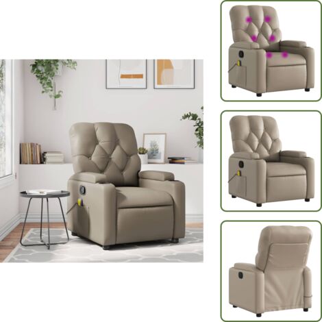 The Living Store Sillón de masaje reclinable cuero sintético color capuchino - Masaje de vibración