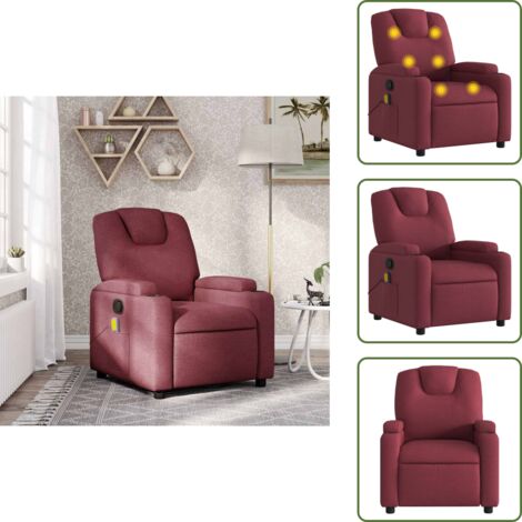 The Living Store Sillón de masaje reclinable de tela color vino tinto - Masaje de vibración