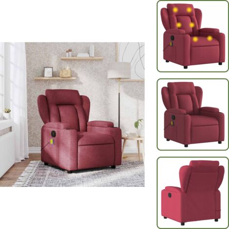 The Living Store Sillón de masaje reclinable de tela color vino tinto - Masaje de vibración