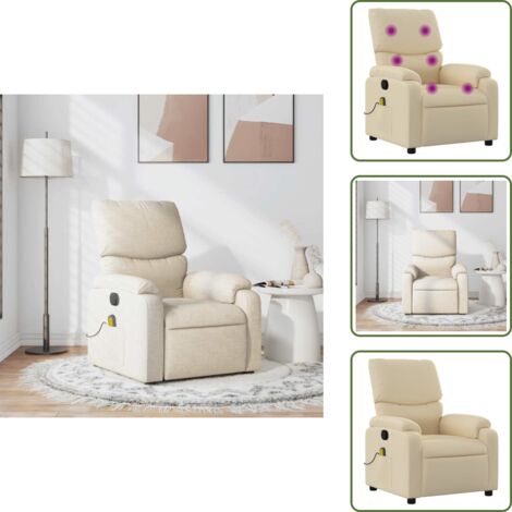 The Living Store Sillón de masaje reclinable de tela crema - Masaje de vibración