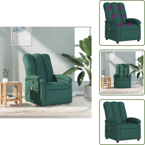 The Living Store Sillón de masaje reclinable de tela verde oscuro - Masaje de vibración