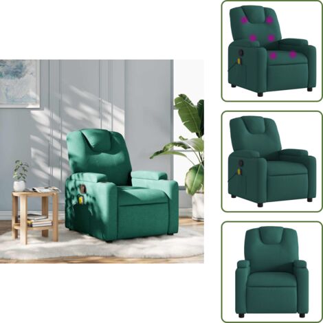The Living Store Sillón de masaje reclinable de tela verde oscuro - Masaje de vibración