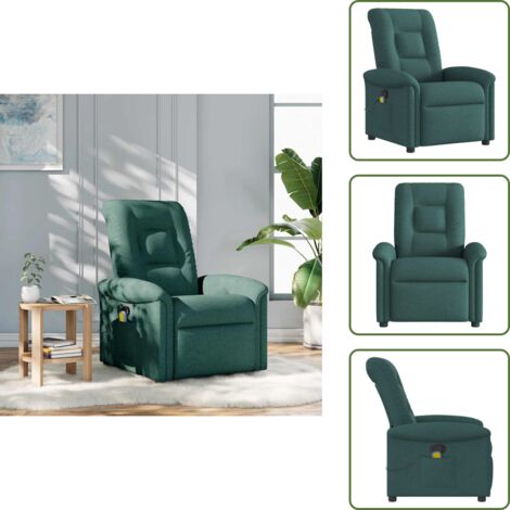 The Living Store Sillón de masaje reclinable de tela verde oscuro - Reclinable