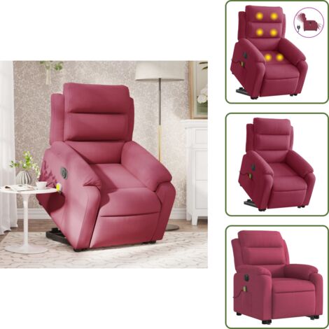 The Living Store Sillón de masaje reclinable elevable terciopelo rojo tinto - Sillón reclinable eléctrico