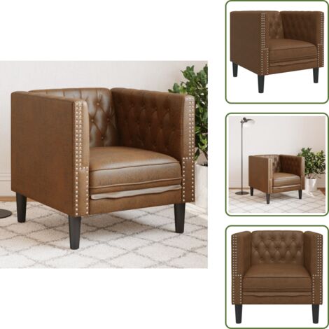 The Living Store Sillón de piel de ante sintético marrón - Sofá sintético