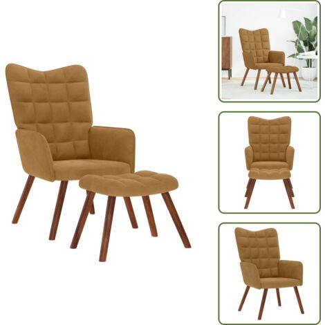 The Living Store Sillón de relax con reposapiés terciopelo marrón - Silla de relax