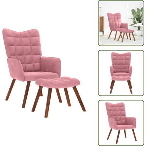 The Living Store Sillón de relax con reposapiés terciopelo rosa - Reposapiés